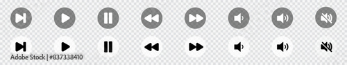 Play button on a transparent background. Play video icon collection. Video or audio player. Vector illustration.