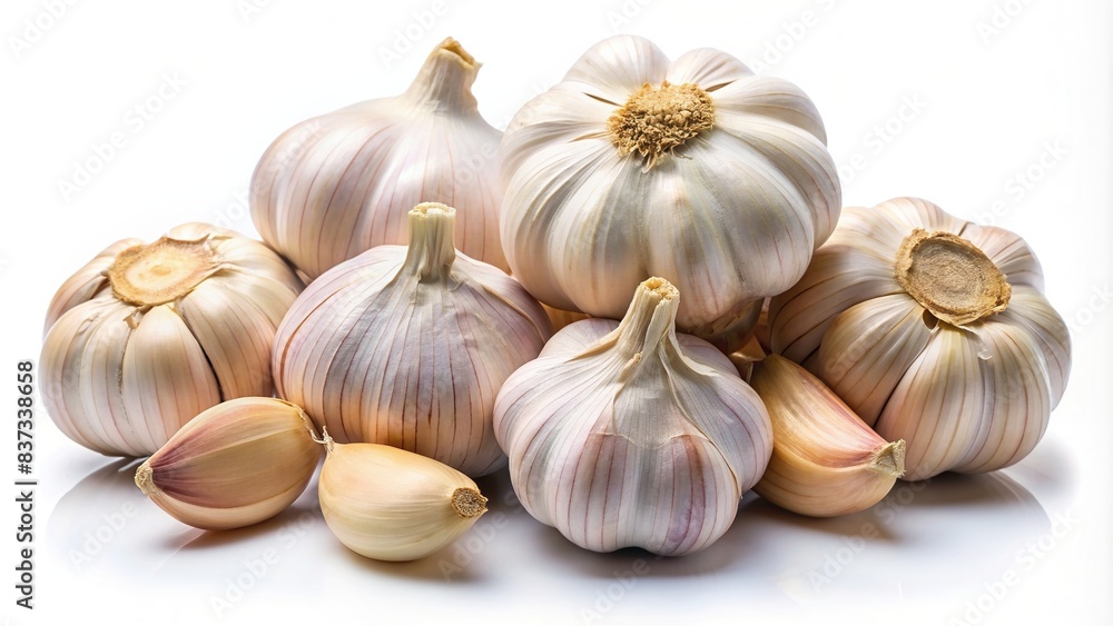 Collection of garlic cloves on a white background Stock Photo | Adobe Stock