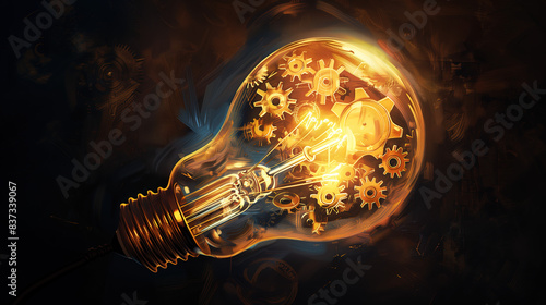 Transparent Lightbulb with Intricate Gears and Mechanisms Inside, Symbolizing Innovation and Creativity