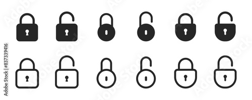 Lock icon set. Padlock open and closed. Locked and unlocked icon. Security symbol. Vector illustration.