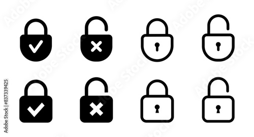 Lock icon set. Padlock open and closed. Locked and unlocked icon. Security symbol. Vector illustration.