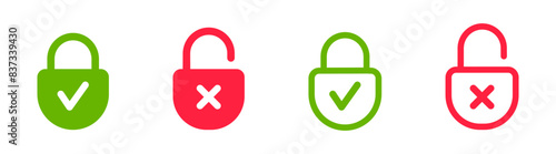 Lock icon set. Padlock open and closed. Locked and unlocked icon. Security symbol. Vector illustration.