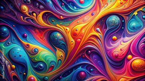 Colorful psychedelic liquid background with vibrant shapes and patterns