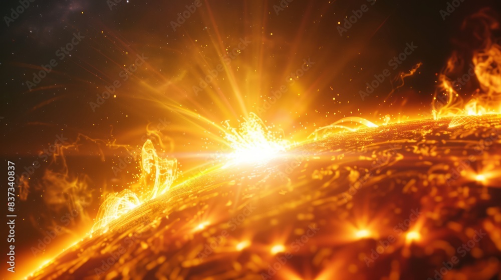 Obraz premium Realistic Solar Storm at Sun Surface close up from sun High Resolution Astronomical Image astral 