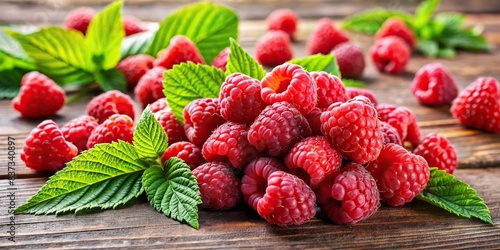 Juicy ripe raspberries on a wooden table   Fresh  red  vibrant  organic  healthy  fruit  food  delicious  sweet  summer  harvest  natural  garden  close-up  macro  dessert  nutritious