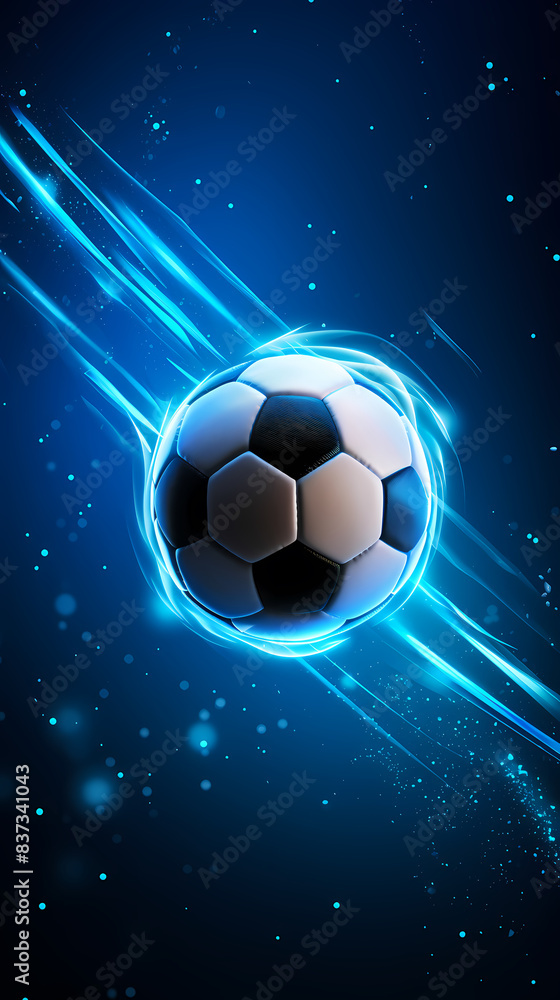 Naklejka premium Soccer ball flying on blue background