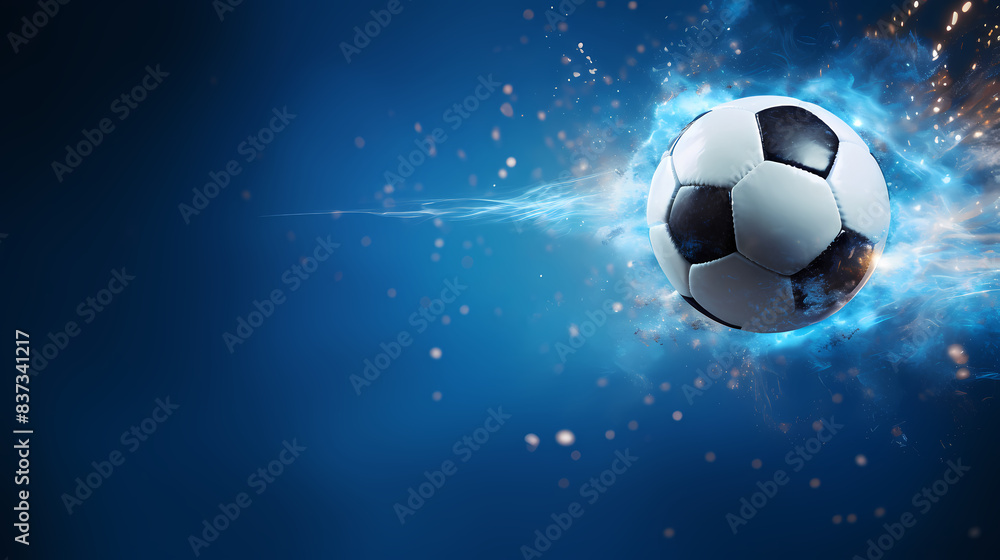 Fototapeta premium Soccer ball flying on blue background