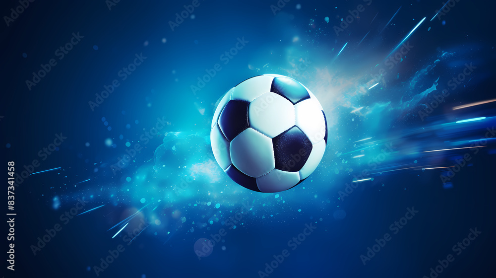 Naklejka premium Soccer ball flying on blue background