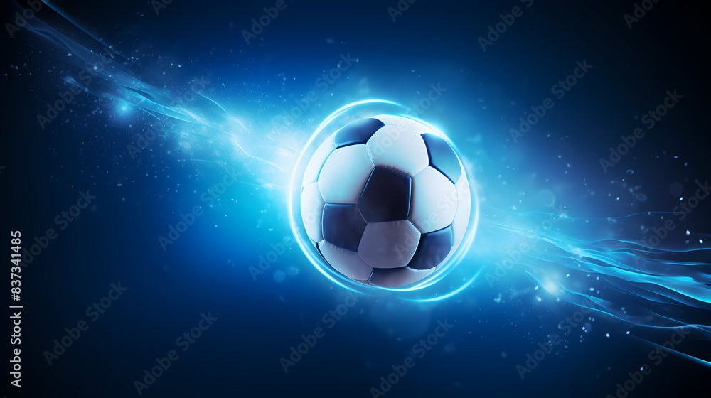 Soccer ball flying on blue background