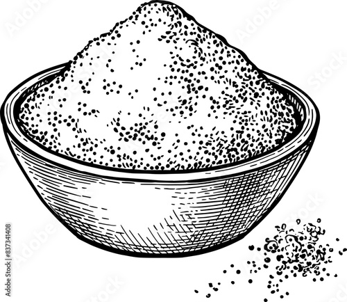Turmeric powder in a bowl ink sketch