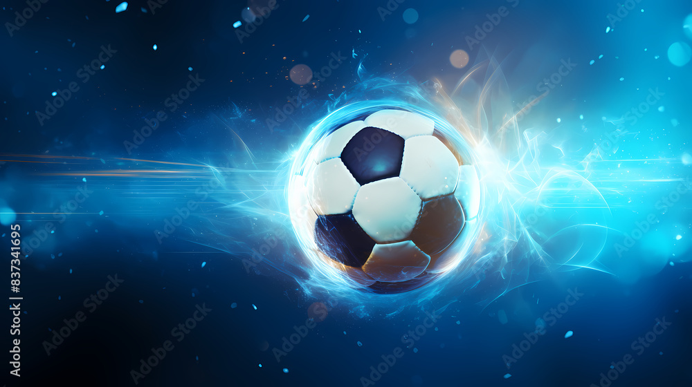Naklejka premium Soccer ball flying on blue background
