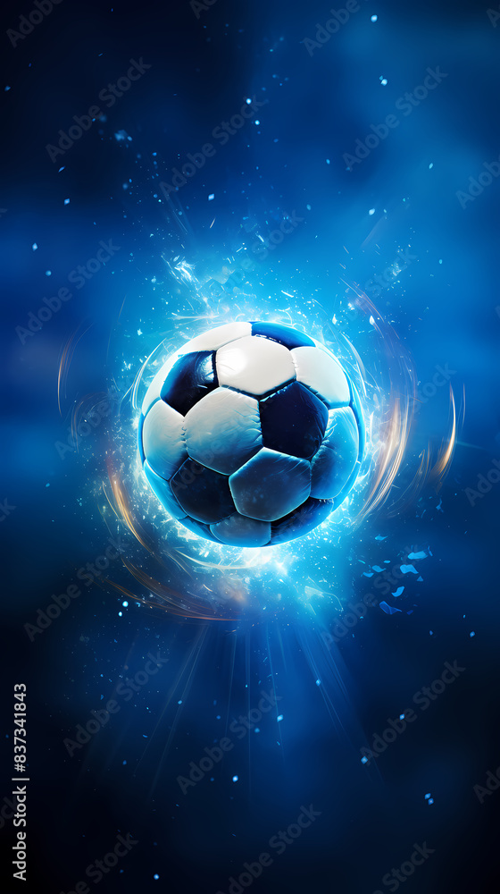Naklejka premium Soccer ball flying on blue background