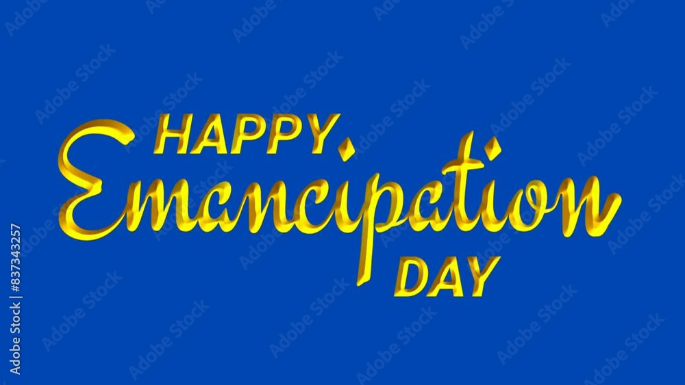 Happy Emancipation Day lettering Text Animation in gold color on blue screen background. Beautiful luxury Handwritten modern text calligraphy. Blue screen background, Easy to put into any video Happy Emancipation Day lettering Text Animation in gold color on blue screen background. Beautiful luxury Handwritten modern text calligraphy. Blue screen background, Easy to put into any video