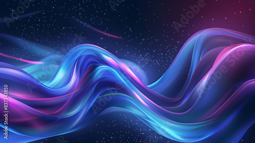 Abstract blue and purple liquid wavy shapes futuristic banner. Glowing retro waves vector background © Muhammad