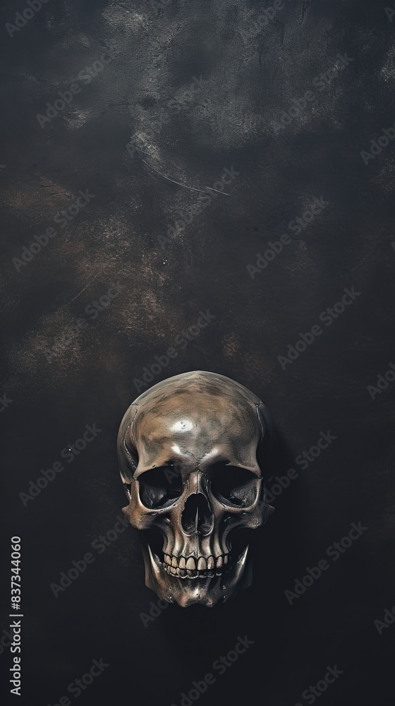 Fototapeta premium skull and crossbones on black, copy space, generative ai