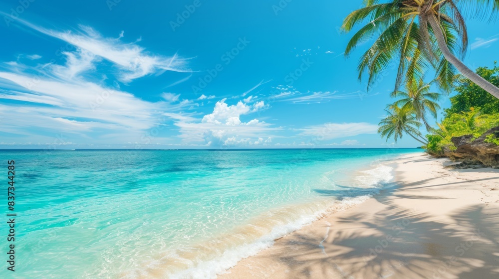 Fototapeta premium Tropical Beach with Palm Trees and Clear Water
