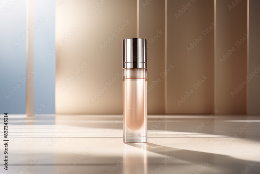 Elegant Glass Serum Bottle with Metallic Cap on Light Background Elegant Glass Serum Bottle with Metallic Cap on Light Background