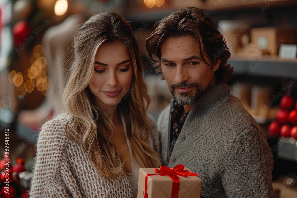 Wife surprising her husband with a thoughtful gift on their anniversary. Concept of appreciation and thoughtfulness. Generative Ai. Wife surprising her husband with a thoughtful gift on their anniversary. Concept of appreciation and thoughtfulness. Generative Ai.