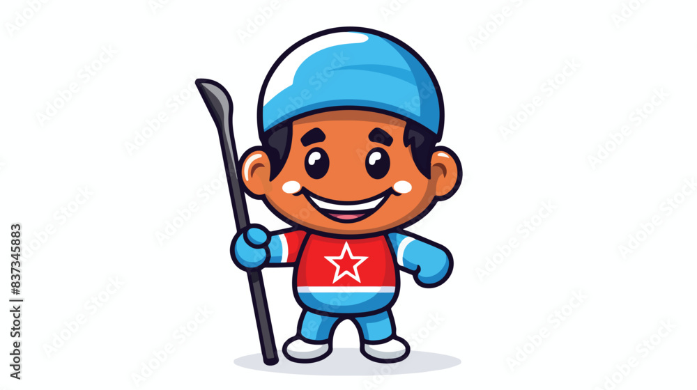 Cuba flag badge mascot character as a ski player  c