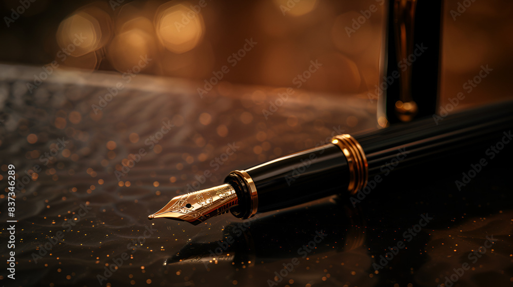 fountain pen on the paper, background Blur fountain pen on the paper, background Blur