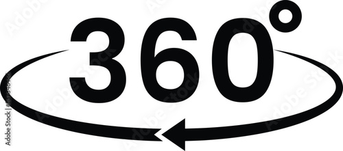 Set of 360 degree views of vector circle icon. Round signs with arrows rotation to 360 degrees. Signs with arrows to indicate the rotation. Vector Illustration.