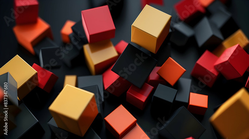 Abstract geometric blocks on a black background  3d render