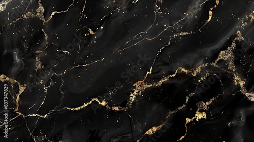 Abstract marble background fluid art black, gold colours background. AI generated illustration © 3D