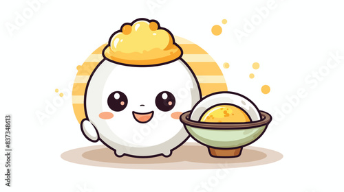 Cute golden egg character eating steamed buns  cute