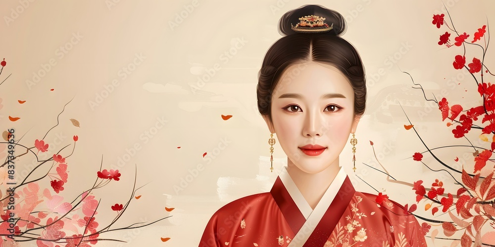 Portrait of a young Korean woman in traditional dress Portrait of a young Korean woman in traditional dress