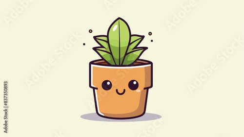 Cute plant pot cartoon eating pizza  cute style des