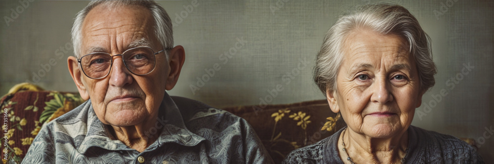 Obraz premium Pareja de abuelos sentados en un sillón