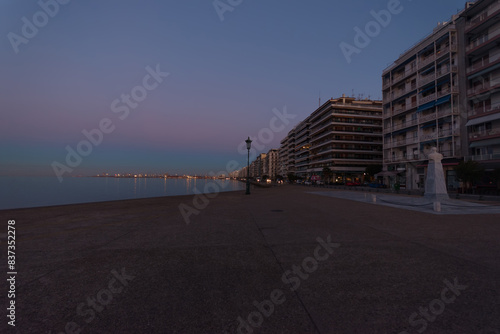 Beautiful view of city Thessaloniki during sunrise in Greece.