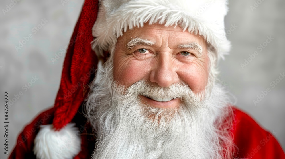Elderly man with a white beard wearing a Santa hat and red coat. Concept of Santa Claus, Christmas, holiday spirit, festive season Elderly man with a white beard wearing a Santa hat and red coat. Concept of Santa Claus, Christmas, holiday spirit, festive season