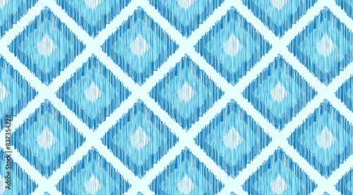 Geometric ethnic blue pattern Ikat seamless abstract design for fabric print cloth dress carpet curtains and sarong Aztec African Indian Indonesian .