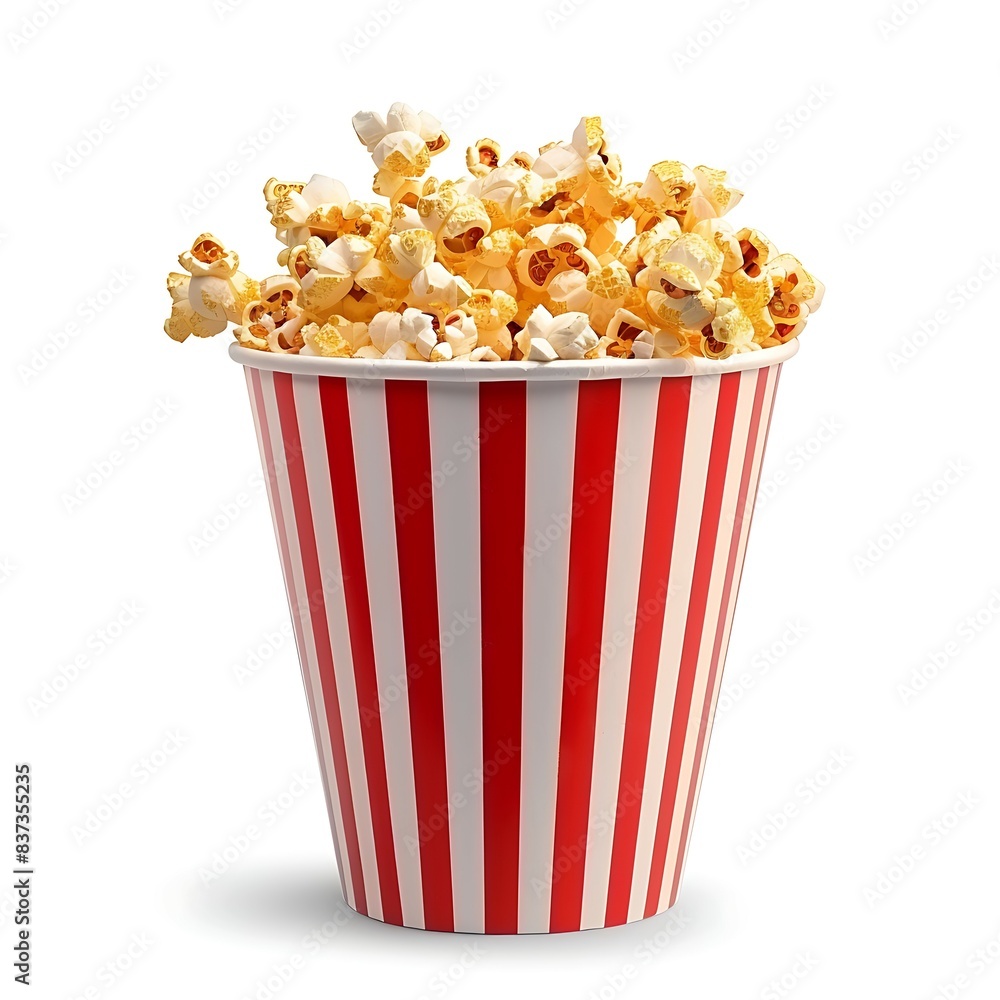 Popcorn in striped bucket isolated on white background. 3d illustration Popcorn in striped bucket isolated on white background. 3d illustration