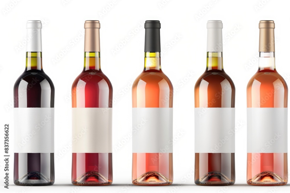 Glass Bottle Label. Wine Bottles Mockup on White Background with Blank Labels for Branding Design Glass Bottle Label. Wine Bottles Mockup on White Background with Blank Labels for Branding Design