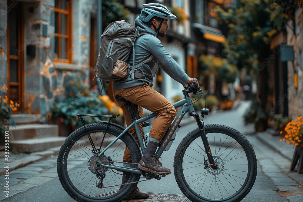 Fototapeta premium Mountain biker in an urban environment