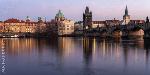 Panoramic view of old town with Charles Bridge in Prague. Czech Republic.