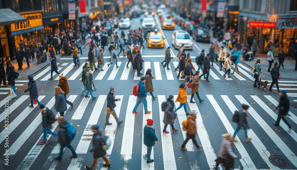 Obraz premium Blurred motion of pedestrians crossing street