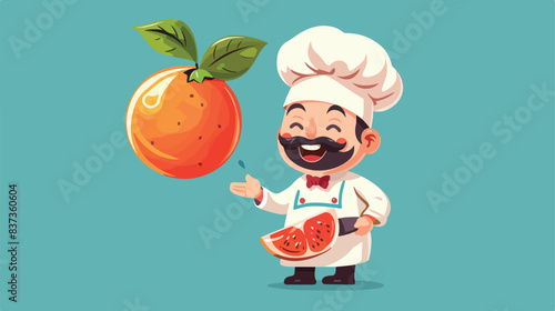 Grapefruit chef with speech bubble cartoon. Mascot