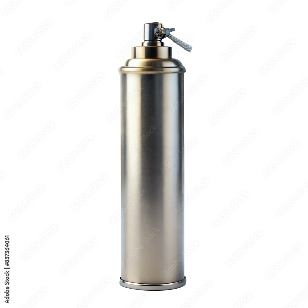 A silver canister with a silver cap A silver canister with a silver cap