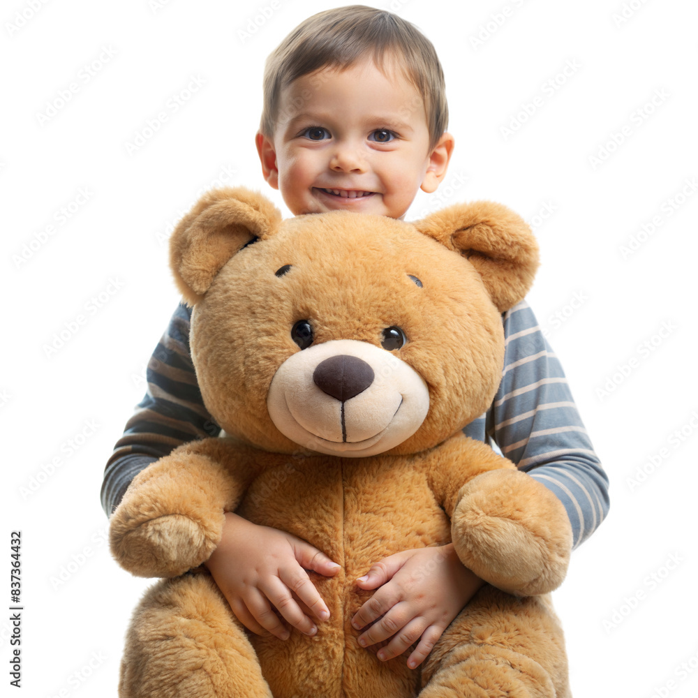 A young boy is holding a teddy bear and smiling A young boy is holding a teddy bear and smiling