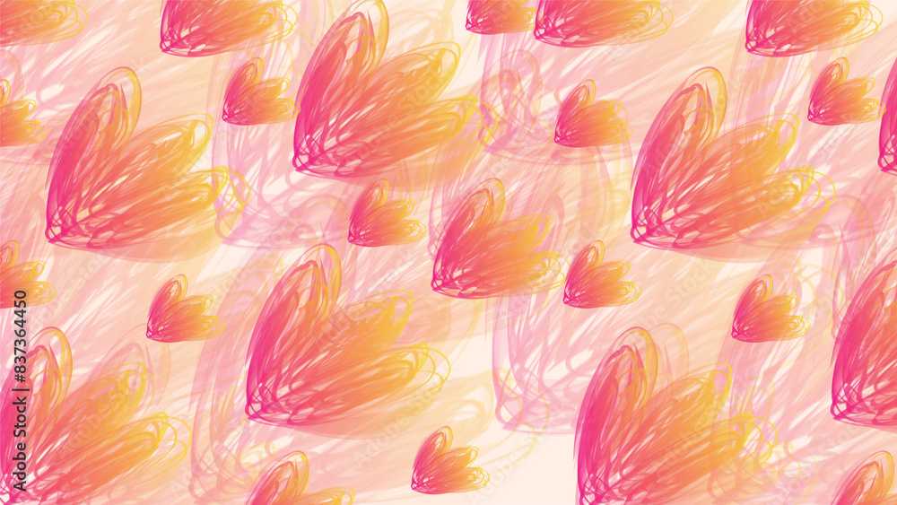abstract pink and yellow hand drawn line hearts background design abstract pink and yellow hand drawn line hearts background design