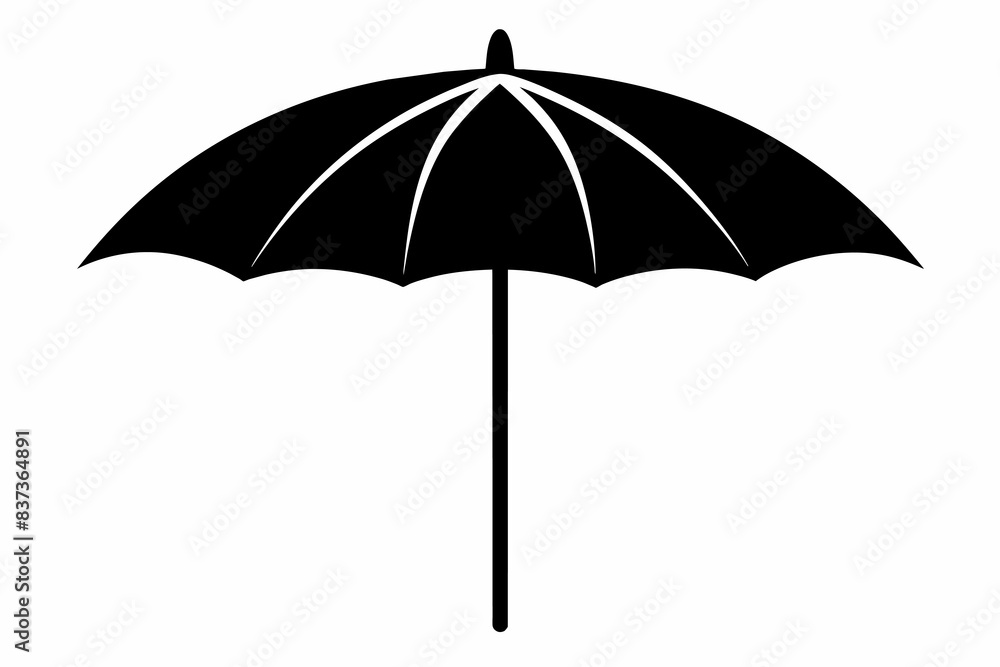 Black umbrella silhouette isolated on white background. Single object, weather protection, simple design, classic style concept. Black umbrella silhouette isolated on white background. Single object, weather protection, simple design, classic style concept.