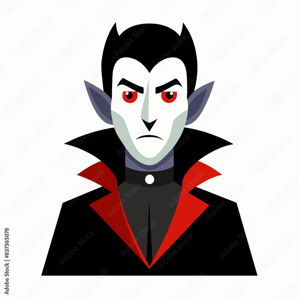 Cartoon vampire character in a suit with red cape and sharp fangs. Halloween monster. Horror, fantasy, costume, cartoon concept. Isolated on white background Cartoon vampire character in a suit with red cape and sharp fangs. Halloween monster. Horror, fantasy, costume, cartoon concept. Isolated on white background