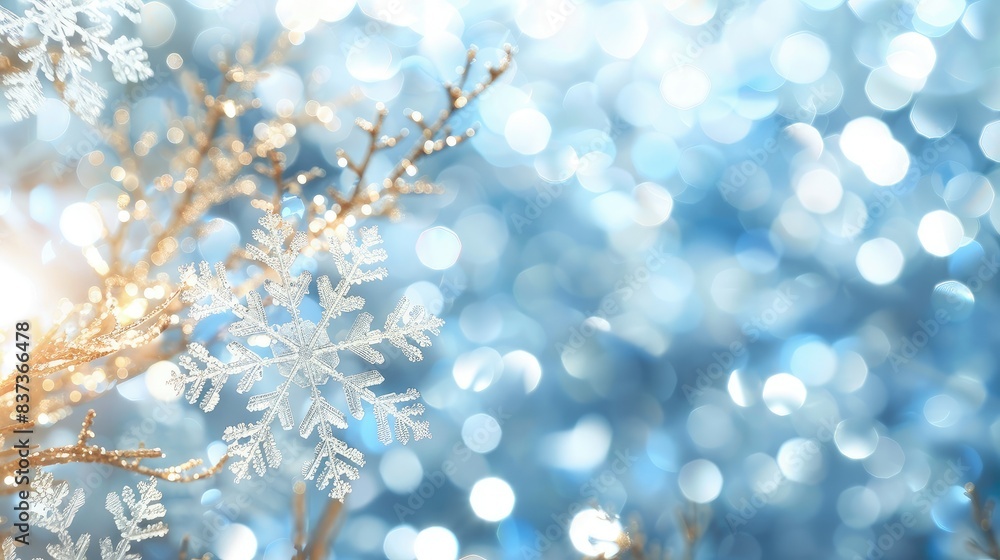 Beautiful snowflakes on an abstract shiny light background Beautiful snowflakes on an abstract shiny light background