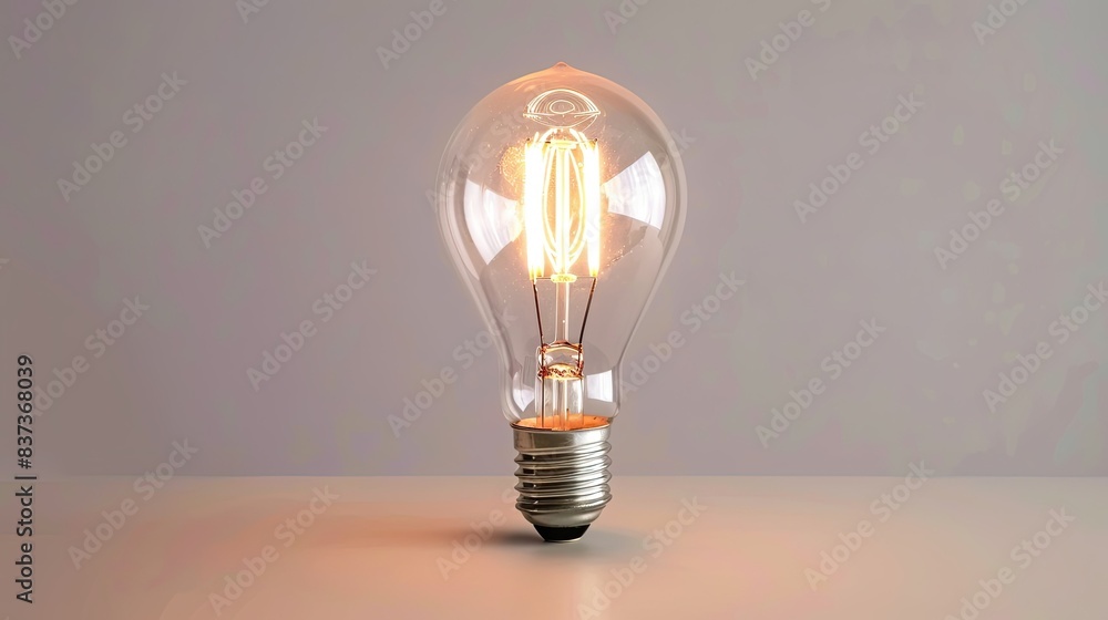 Classic light bulb with filament glowing isolated on clean white backgrounds Classic light bulb with filament glowing isolated on clean white backgrounds