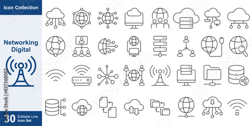 network internet line icons set vector design