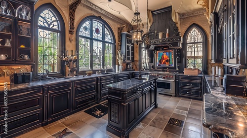 Luxurious kitchen with elegant Gothic-style decor and state-of-the-art appliances © Athena