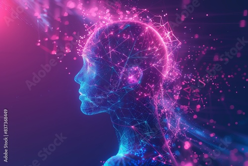 Artificial intelligence system, abstract futuristic universe, online network server, 3D rendering of background, robot microchip, robot head AI